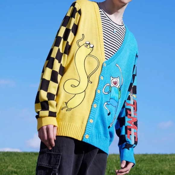 Unisex Adventure Time Finn & Jake‎ Checkered Split Cardigan Hot Topic - Picture 2 of 4